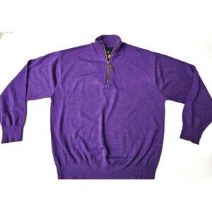 Orvis Men’s Quarter Zip Wool Sweater – Size Large – Leather Trim